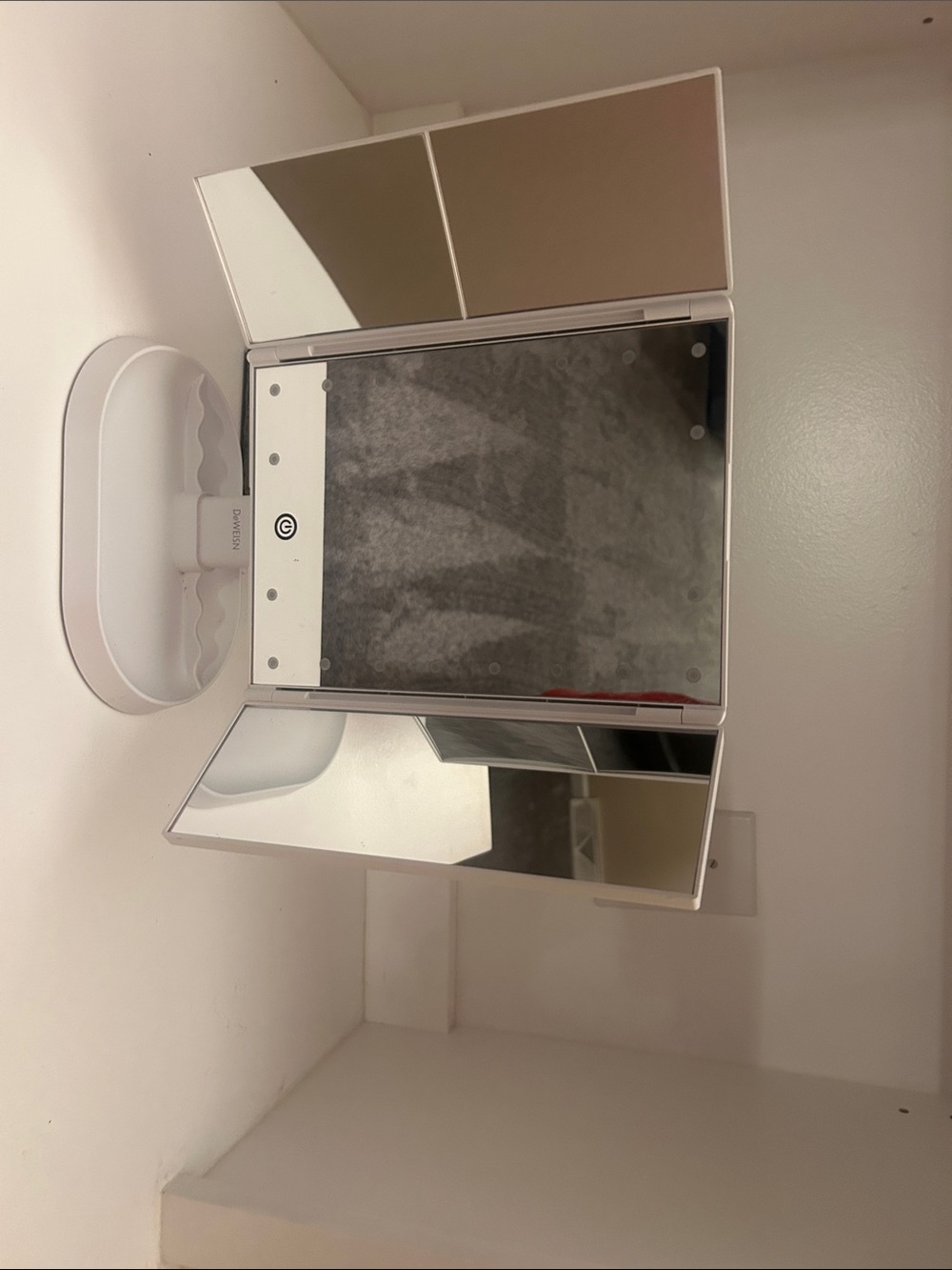 Tri-Fold LED Vanity Mirror in White